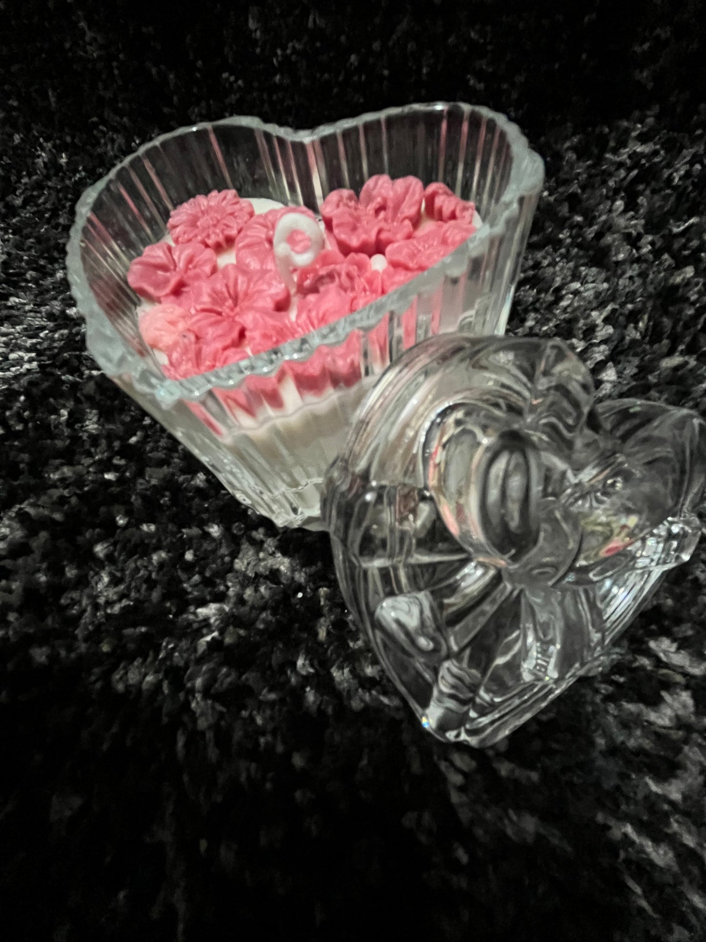 Heart-Shaped Crystal Jar with Pink Floral Wax Candle