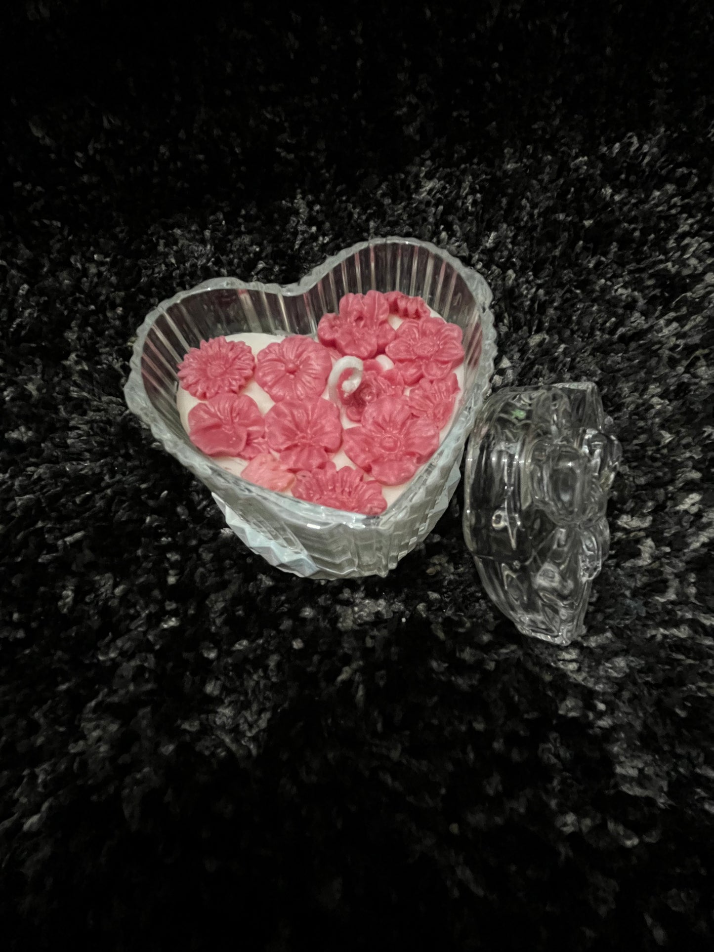 Heart-Shaped Crystal Jar with Pink Floral Wax Candle