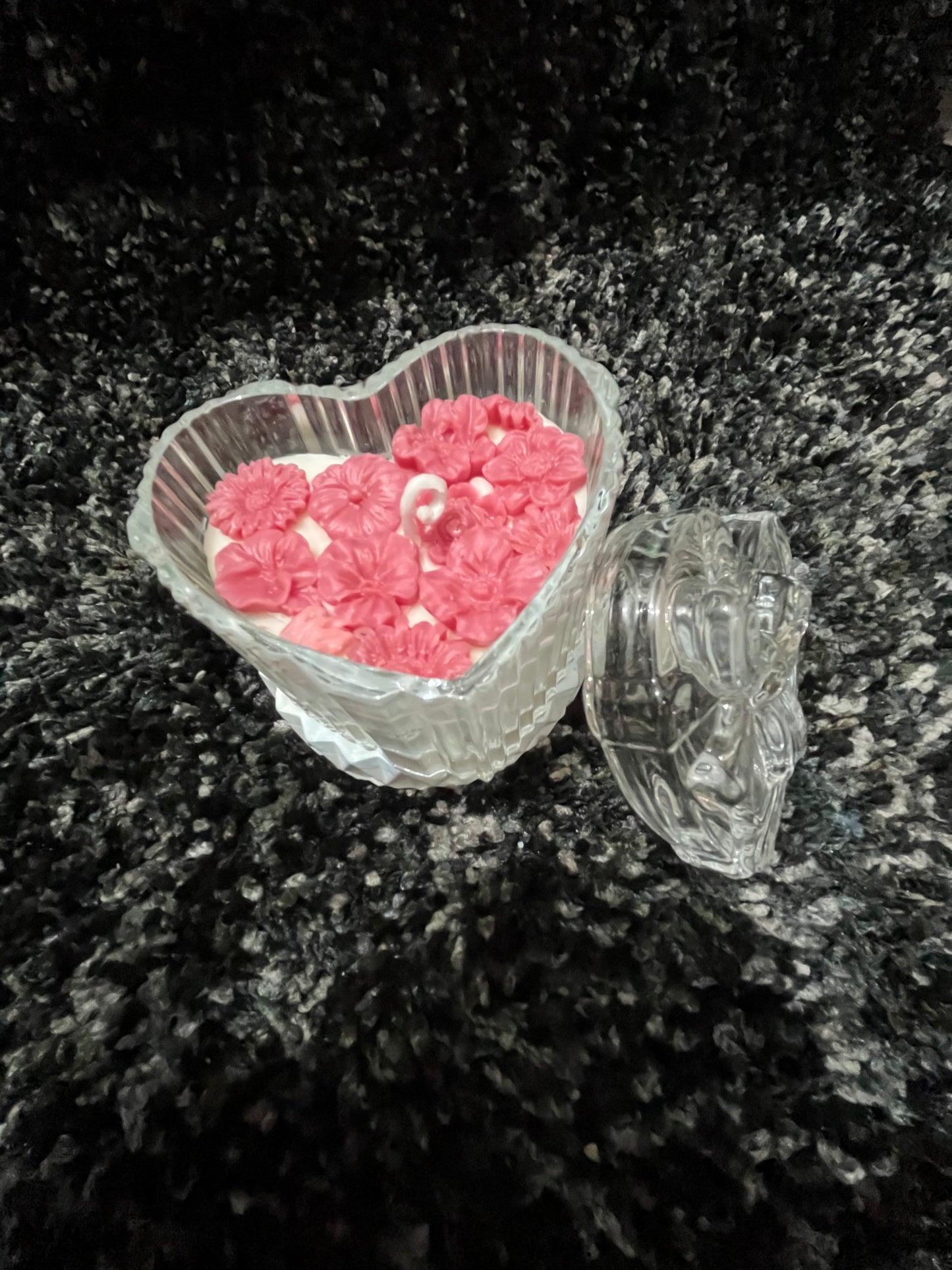 Heart-Shaped Crystal Jar with Pink Floral Wax Candle