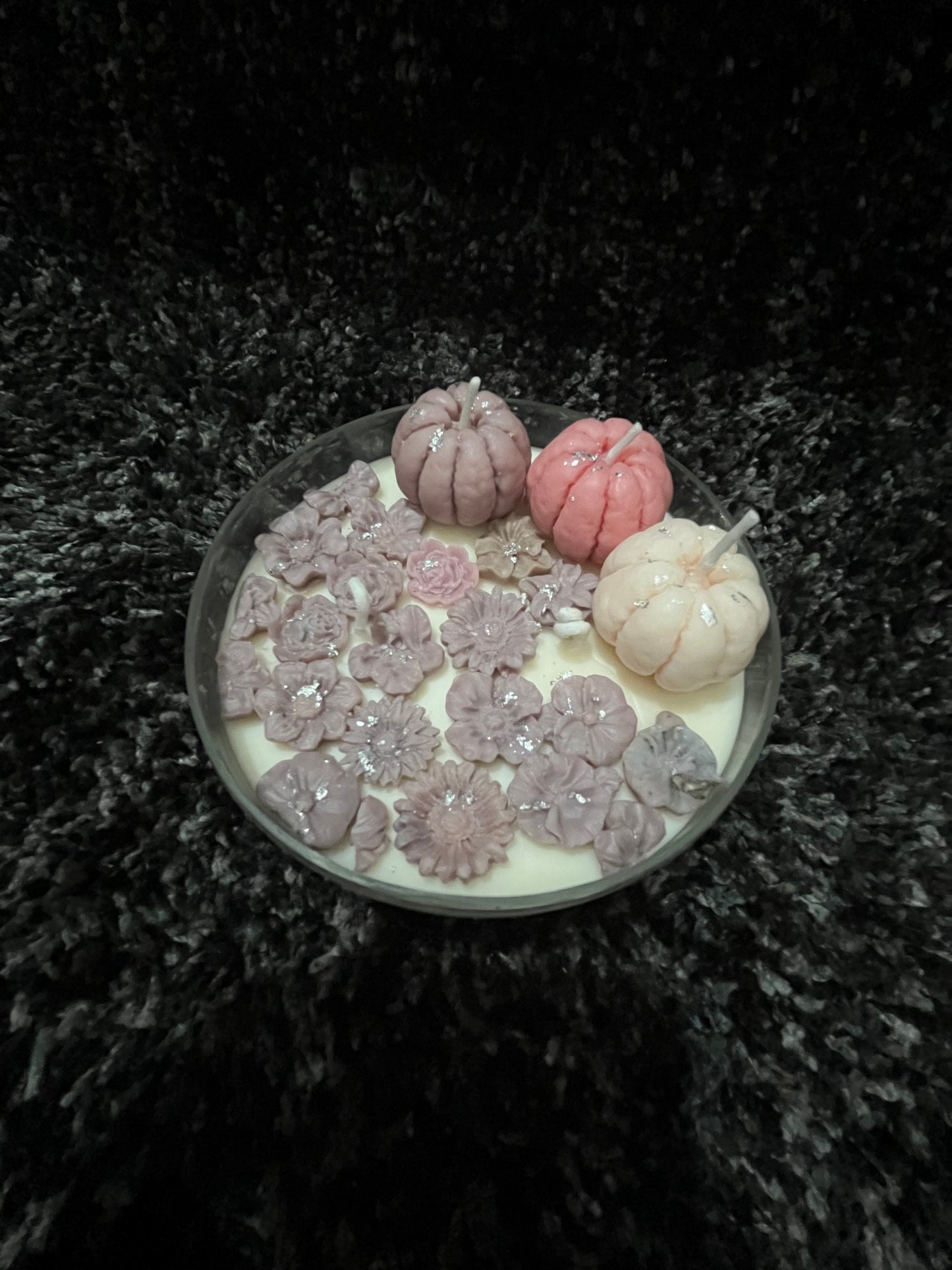Round Crystal Bowl Candle with Floral & Pumpkin Wax Accents