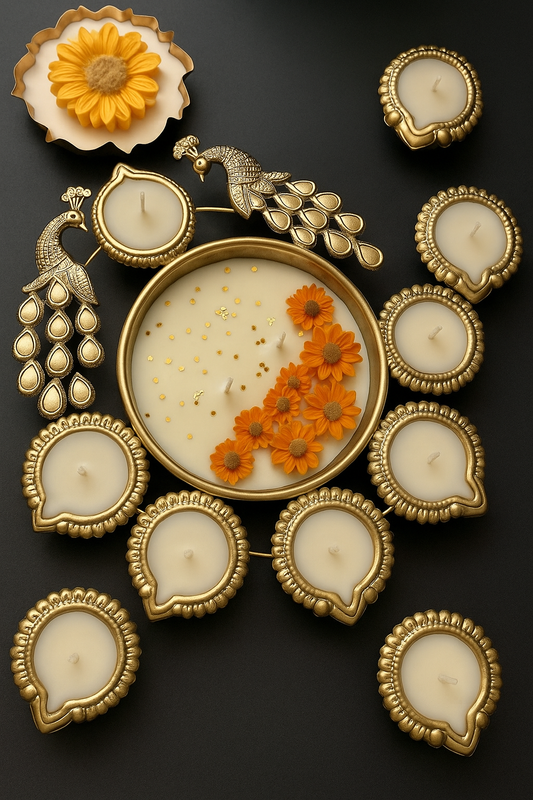 Decorative brooch with gold detailing and orange flowers