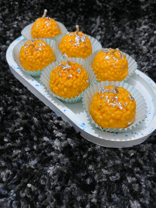 Ladoo Delight Candles Set of 4 – Festive Motichoor-Inspired Tealights